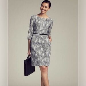 M.M. LaFleur Etsuko Sheath Knee Length 3/4 Sleeve Black White Dress Size 12